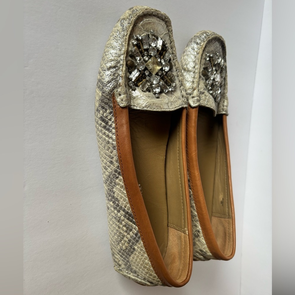 Donald J Pliner Mystic Beaded Flats Size 6M Snakeskin Embellished Loafers - Picture 3 of 10